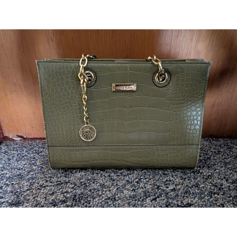 ANNE KLEIN GREEN GOLD CROCODILE EMBOSSED BAG